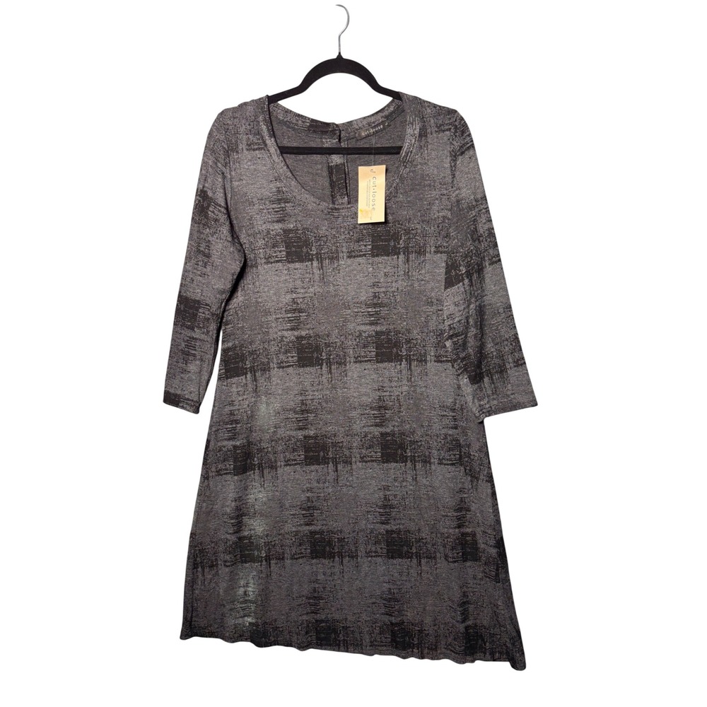 Cut Loose Womens A-Line Dress L Gray Abstract Grid Button Back 6911367 Lagenlook